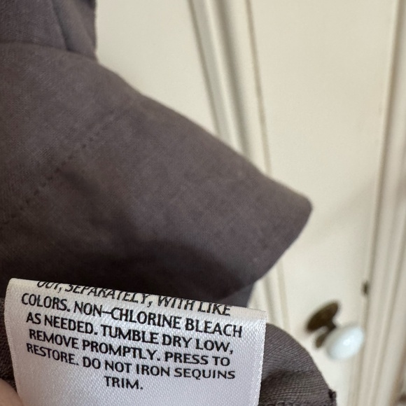 Eileen Fisher Irish Linen Beaded Tank Top Gray Size M - Picture 7 of 7